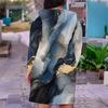 Women Plus Size Marble Print V Neck Long Sleeve Fitted Straight Dress