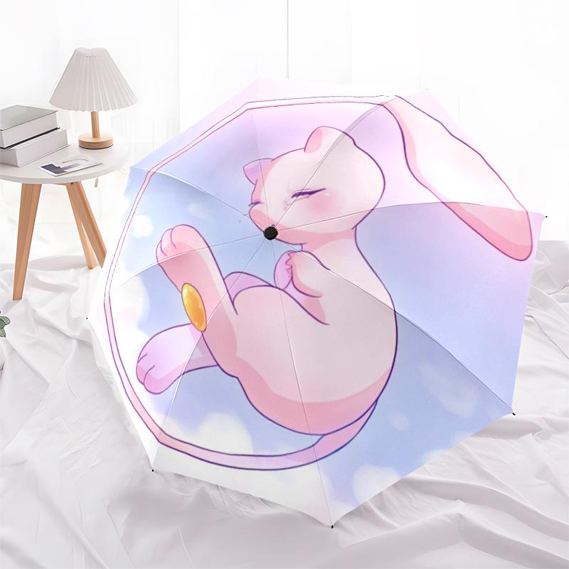 Mew Pattern, Automatic Folding Umbrella, Portable and Foldable Design, 8 Ribs, a Christmas or Birthday Gift.