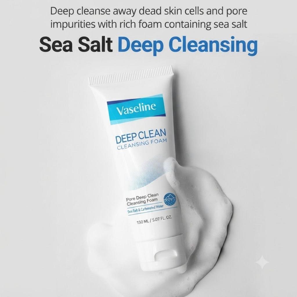 Vaseline Deep Clean Cleansing Foam Sea Salt & Carbonated Water Facial Cleanser 150ml × 4