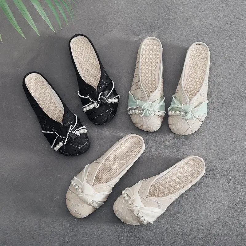 Fashion Linen Slides Flat Casual Shoes Low Price Top Designs Summer Footwear New Fashion Vip Unique Women's Slippers and Ladies Sandals