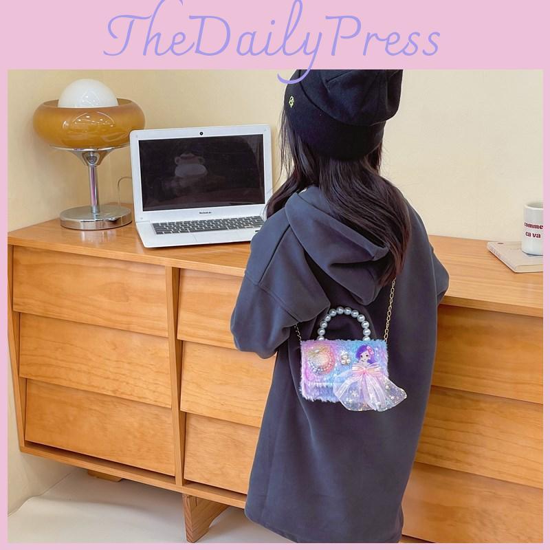 Fashion Princess Pearl Bag Kids Shoulder Bag With Plush Fabric For Use Outings
