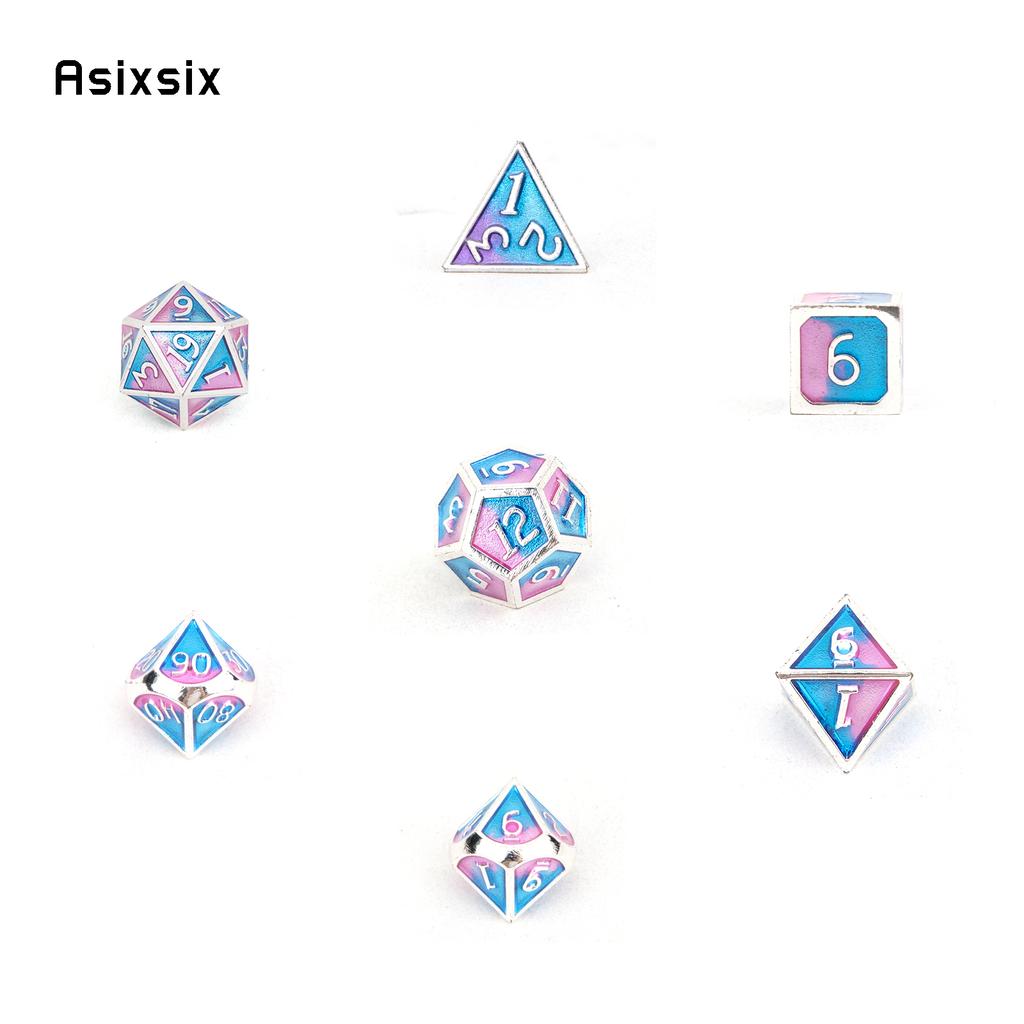 7 Pcs Blue Pink Standard Metal DicePerfect For Rpgs, Board Games, And Card Games.Dice For Games, Dnd Dice Set