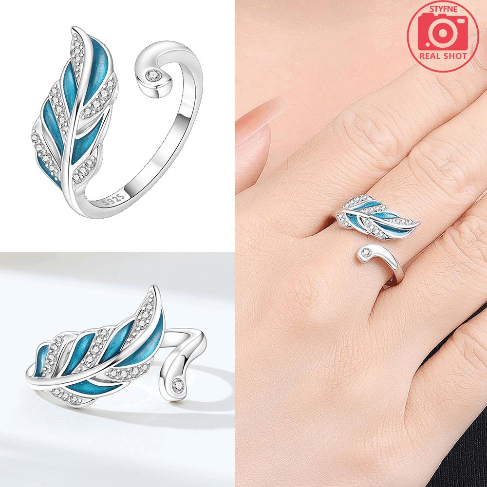 Authentic Ring copper White Zircon Butterfly Ring Blue Feather Opening Ring Anniversary Delicate Gift Accessory