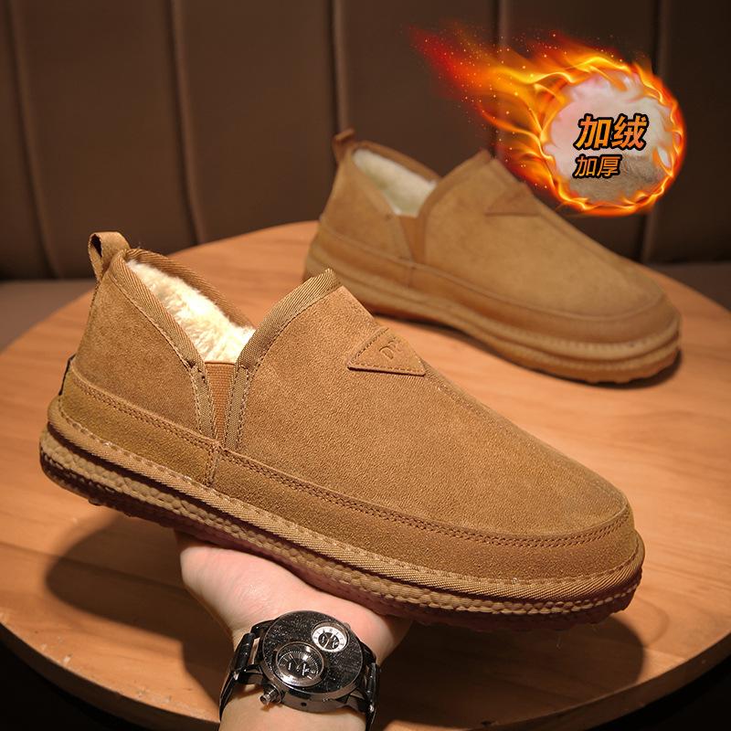 

Зимняя обувь для мужчин с мехом, сохраняющая тепло, хлопковые ботинки, нескользящая обувь с мягкой подошвой, мужская обувь для вождения 44 хаки