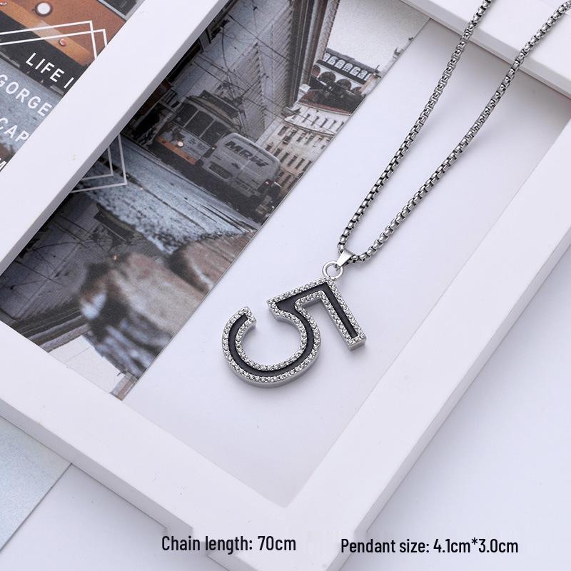 Lucky Number 5 Rhinestone Pendant Necklace - Retro Unisex Long Sweater Chain