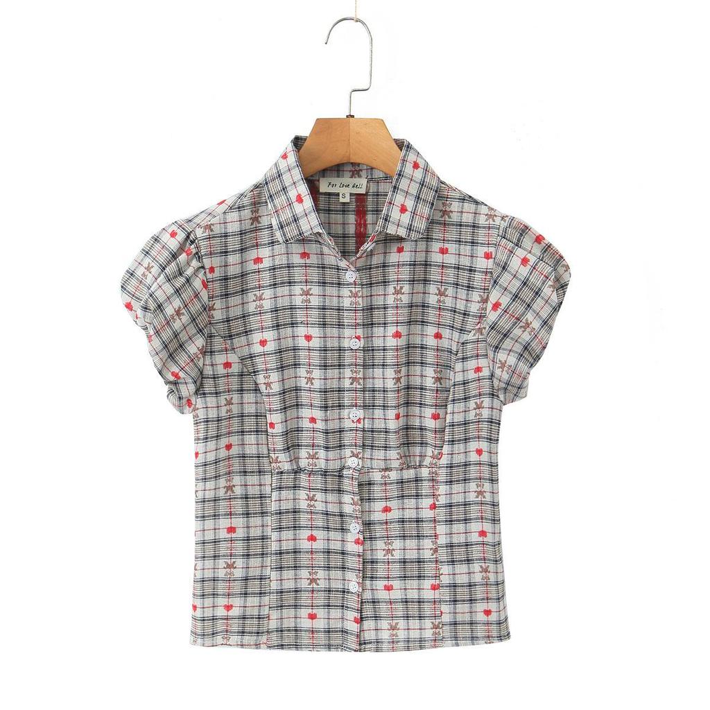 2026 Spring Women's Retro Puff Sleeve Waist-Cinched Shirt