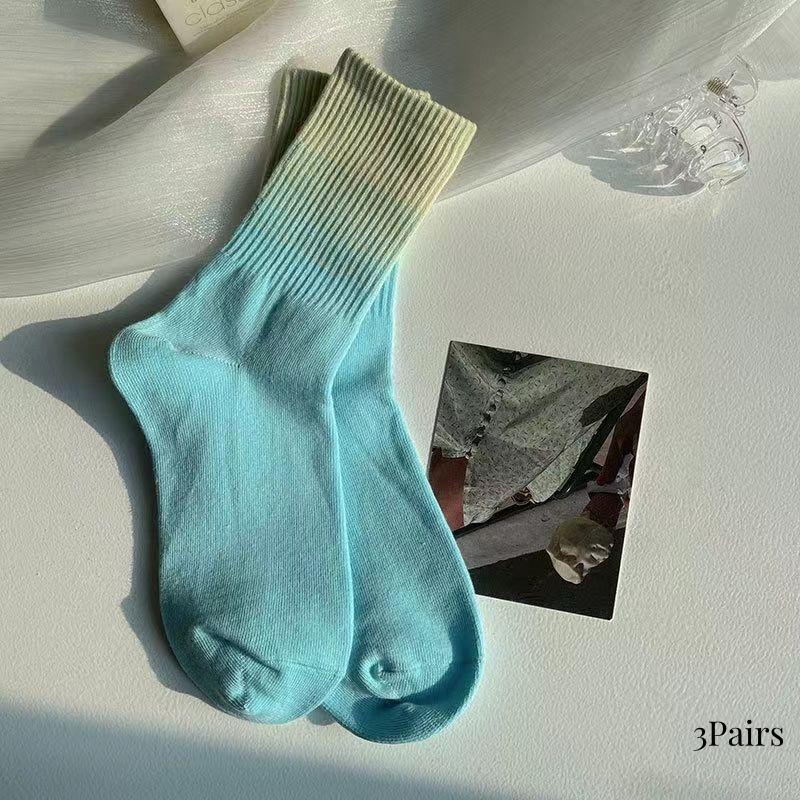 3Pairs Set Women Socks Gradient Color Socks Women's Mid-tube Ins Simple Candy Color Sox Fashion Spring And Autumn Cotton Socks