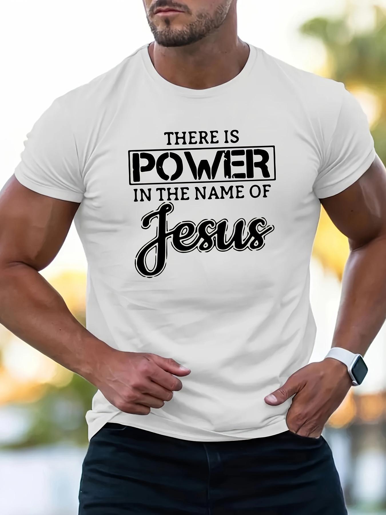 

Men s summer 100 cotton fashionable casual loose Jesus name full of power printed round neck short sleeved T-shirt top S разноцветный
