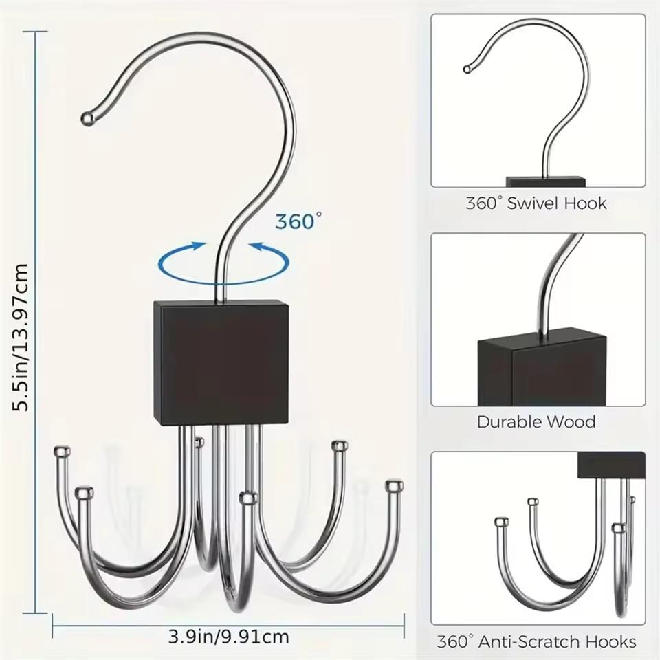 1/2/3/5Pcs 360° Rotating Storage Hanger Hook Multi-Claw Metal Belts Rack Wardrobe Organizer Bras Ties Scarves Closet Supplies