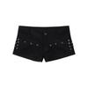Pantaloncini Neri di Jeans Sexy a Vita Bassa Spicy Girl - Hot Pants Svasati Snella per Donna