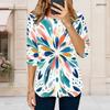 Women Plus Size Round Neck Elbow Length Multicolor Printed Curved Hem T Shirt