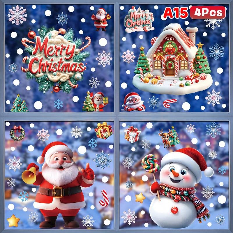 Weihnachtsfensteraufkleber Statische Aufkleber Schneemann Schneeflocke Wandaufkleber Kinderzimmer Wandtattoos Frohe Weihnachten Feiertagsparty
