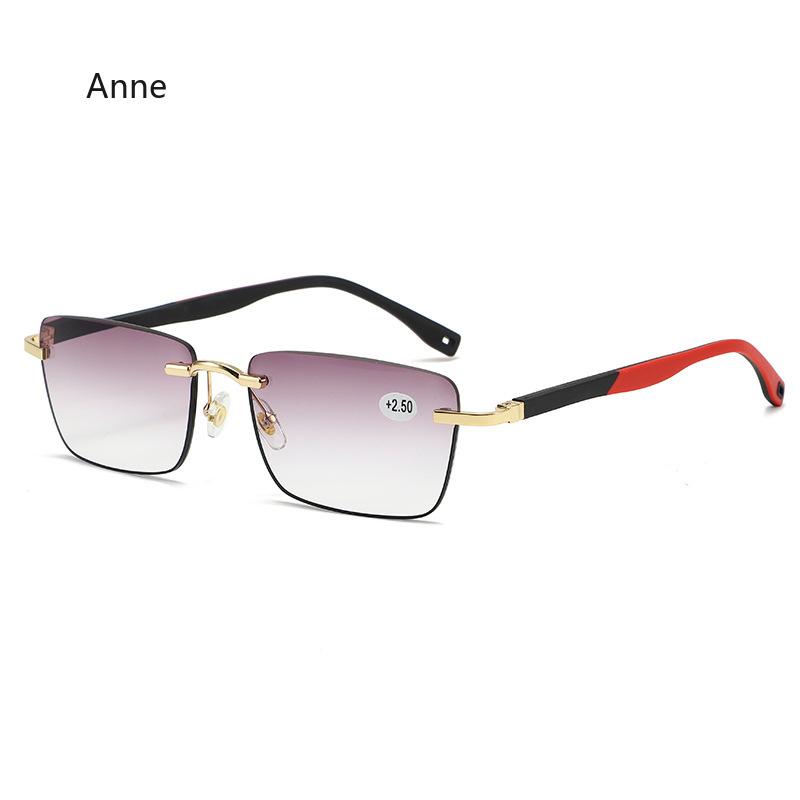 Frameless Elastic Hinge Reading Glasses Men Business Square Hyperopia Eyewear Trendy Non Slip Legs Sun Presbyopia Glasses Gafas