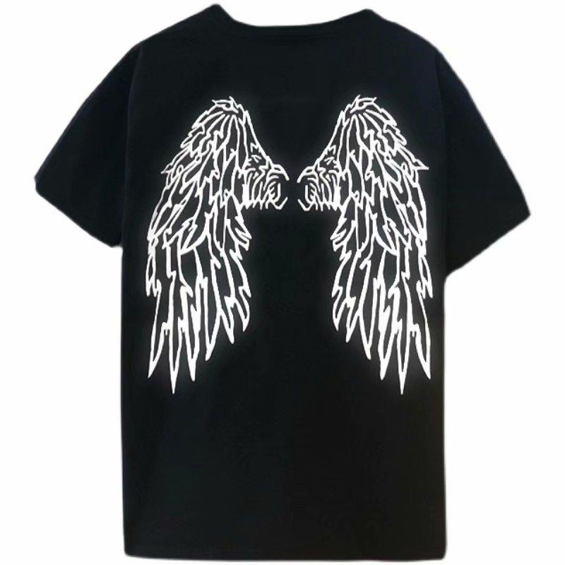 Summer New Fashion Women's Short Sleeve Reflective Wings Dark Trend T-shirt for Men and Women Lovers