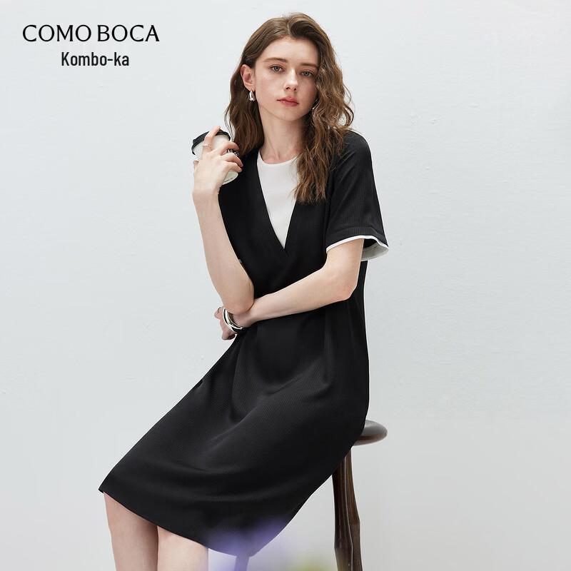 Women s Mulberry Silk Colorblock Faux Two-Piece Dress L