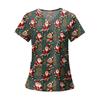 Women's Fashion Printed Short Sleeve V Neck Pattern Tops Pocket Working T-shirts
