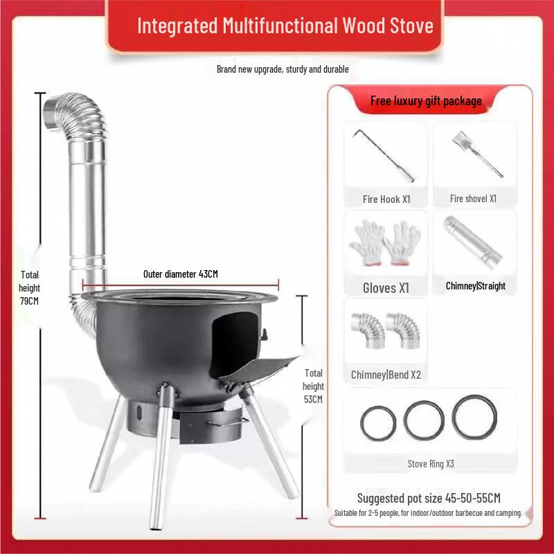 Portable Outdoor Wood-Burning Stove with Large Pot Stand