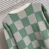 LV 25 Unisex Plaid Checkerboard Jacquard Sweater - Color Block, Round Neck, OS Fit
