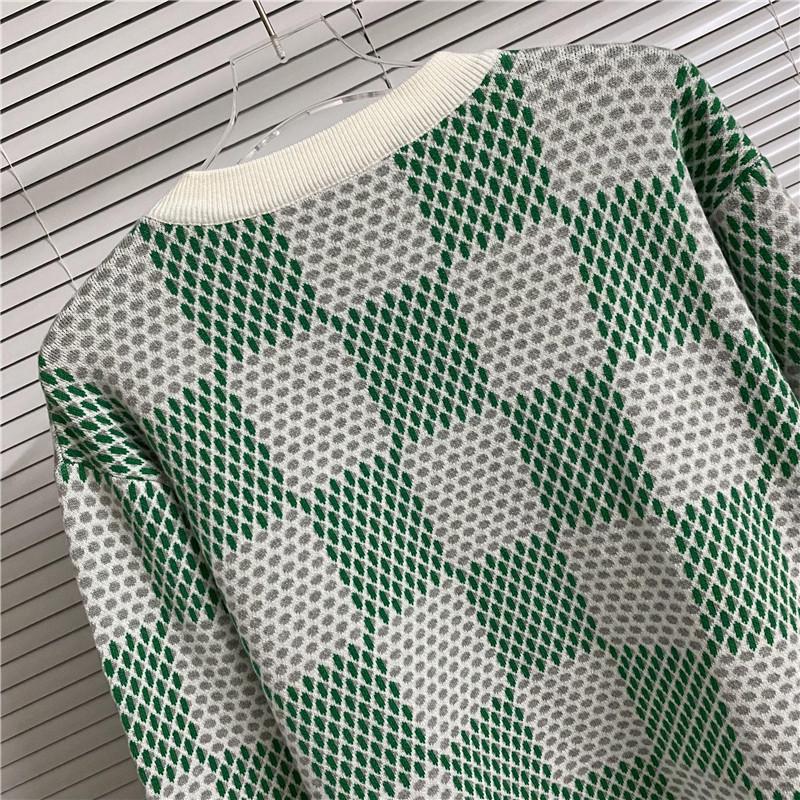 LV 25 Unisex Plaid Checkerboard Jacquard Sweater - Color Block, Round Neck, OS Fit