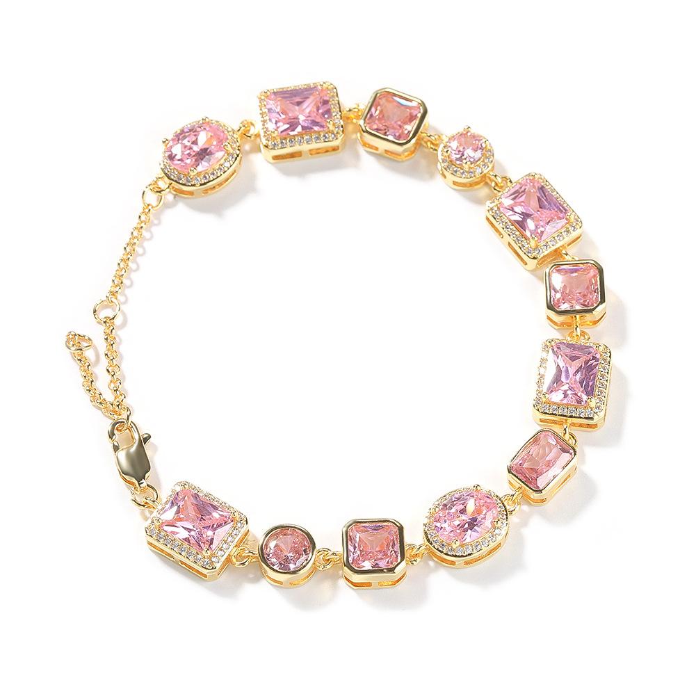 2026 European and American Temperament Light Luxury Geometric Pink Gemstone Bracelet Simple and Sweet Bracelet Summer Female Senior Feeling