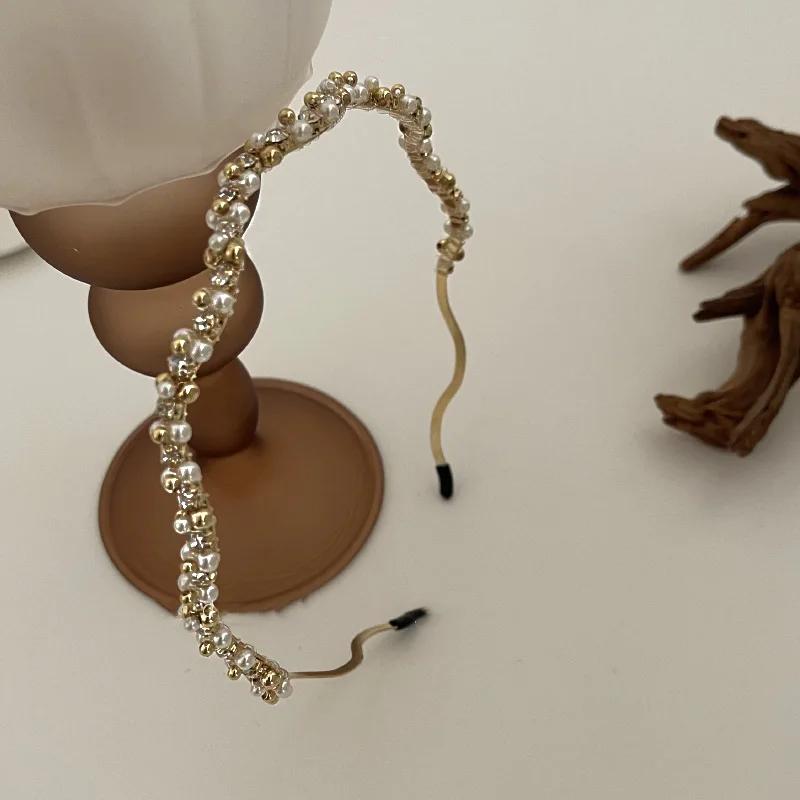 Exquisite Zircon Headbands Simple Retro Pearl Headband Waving Party Crown Head Hoop Elegant Women Gold Bands Headwear