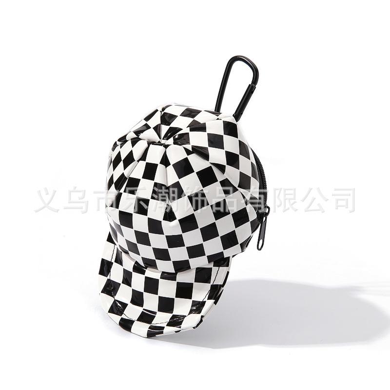 Trendige karierte Schiebermütze Kopfhörer- & Schlüsseltasche: Münzbörse, Make-up-Tasche, Herren-Accessoire, Anhänger