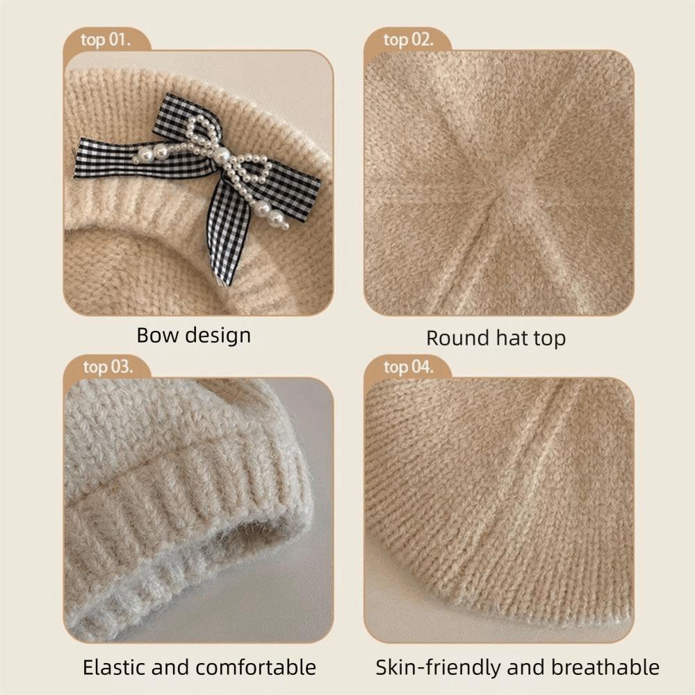 Solid Color Beanie Cap Pearl Plaid Artist Painter Cap Knitted Beret Hat  Autumn and Winter Warmth
