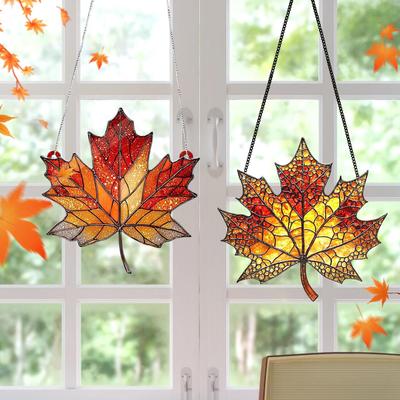 2D Flat Thanksgiving Acrylic Maple Leaves Sun Light Catchers Classic Autumn Celebration Home Door Decor Christmas New Year Decor