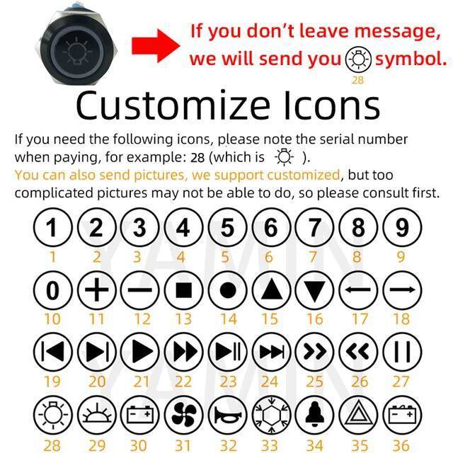 16/19/22mm Black Shell Metal Push Button Switch Customization 3-6V 12-24V 220V Reset/Latching Light Waterproof For Car RV Truck