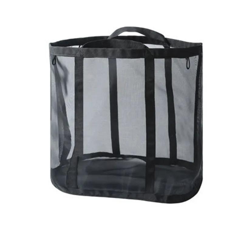 1pc Mesh Laundry Basket, Foldable Dirty Clothes Storage Bag with Handle, Portable Laundry Hamper, Suitable for Bedroom 1pc чёрный