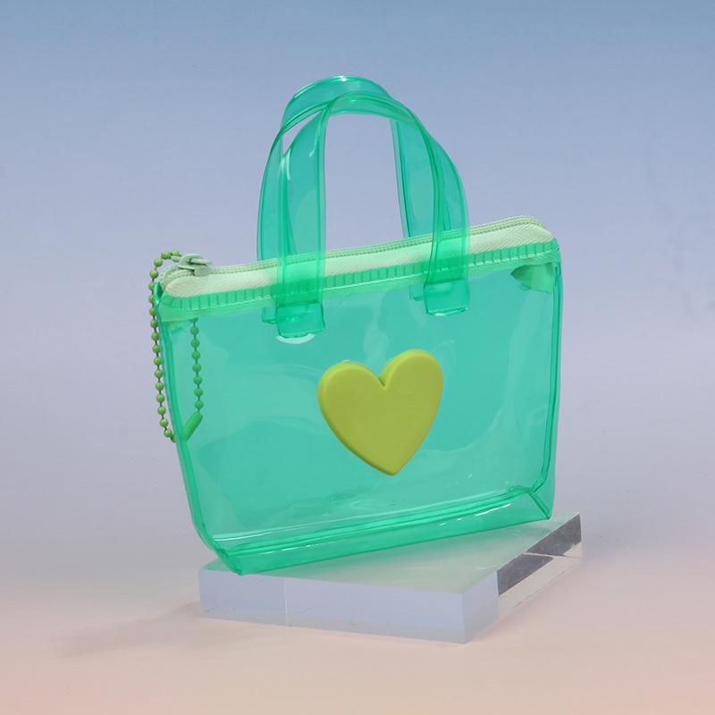 Solid Color Heart-Shaped Storage Bag Mini Waterproof Coin Purse Handheld Keychain Earphone Bag Water Splashing Festival