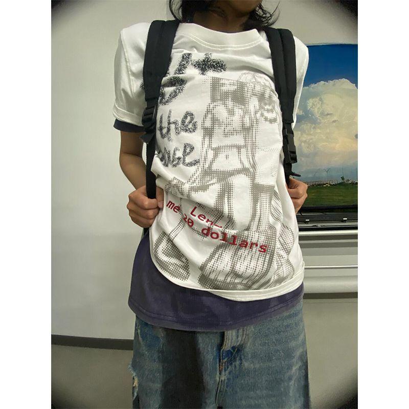 

Девичьи футболки Y2K Белые с принтом Удлиненные Ретро Женские футболки XL белый