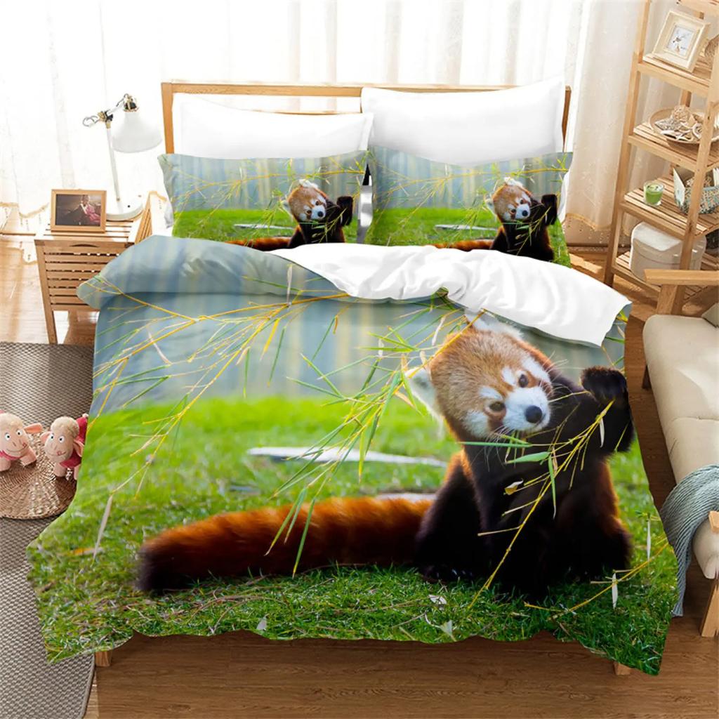 Kinderen Meisjes Dekbedovertrek 3D Panda Print Leuke Dieren Beddengoedset Panda Patroon Voor Slaapkamerdecoratie Dekbedovertrek Eenvoudige Stijl