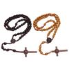 Wood Wood Beads Necklace Religious Crucifix Pendant Chain Handmade Rosary Necklace  Church