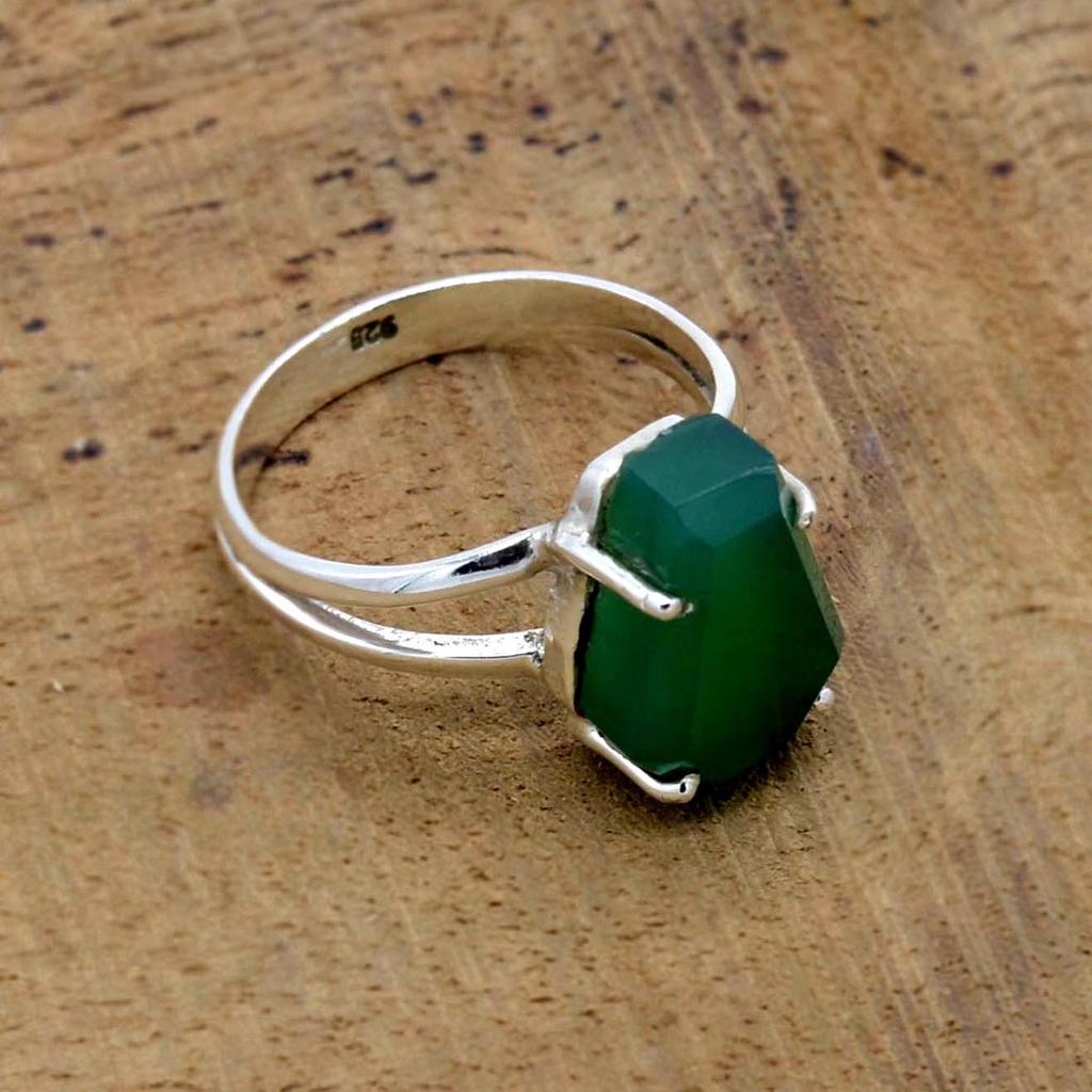 Prsten na rakev ze stříbra ze zeleného Onyxu 925, Prsten s drahokamem Onyx,