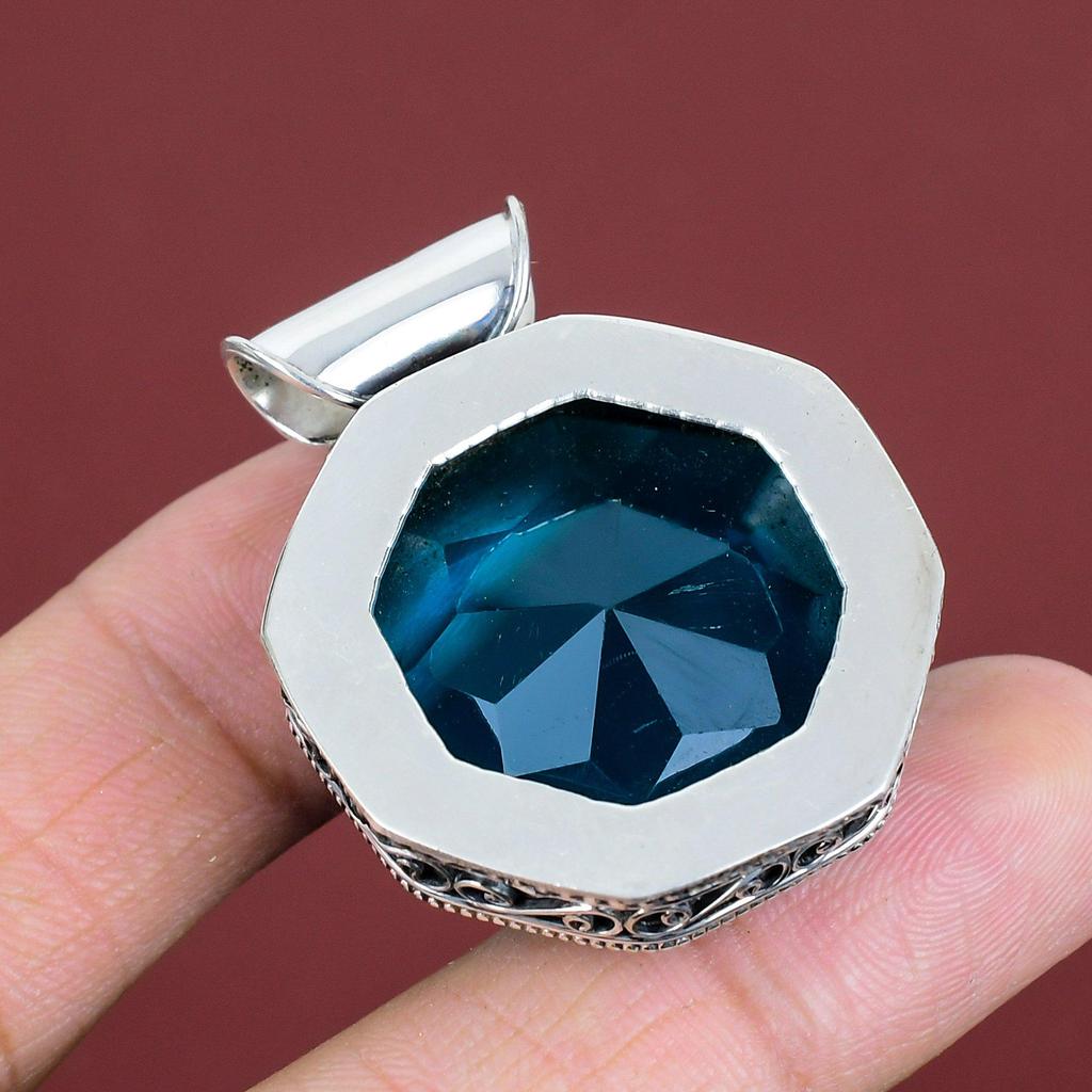 Faceted Indicolite Pendant Gemstone Pendant Antique Jewelry 925 Sterling Silver Pendant Handmade Boho Pendant Vintage Jewelry Gifts For Mom