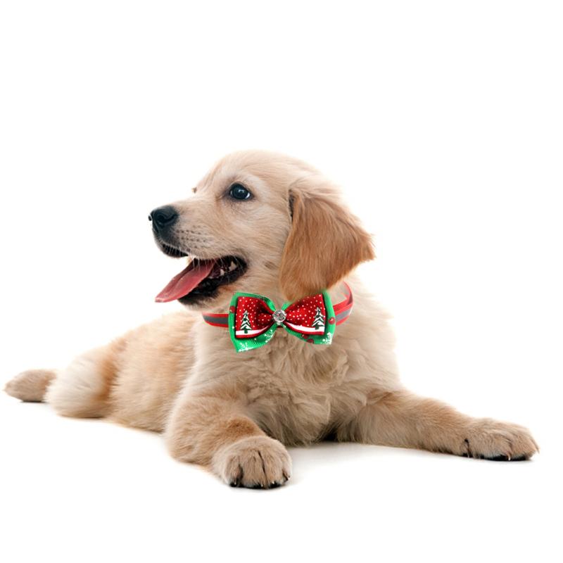 Pet  Collar Christmas Series Adjustable Flashing Diamonds Pet Bow Tie Collar