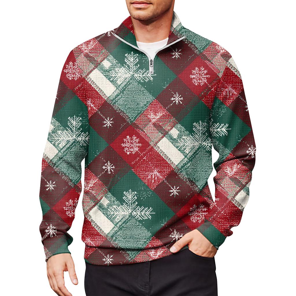 Men's Loose Casual 1/4 Zip Sweatshirt Fashion Printed Long Sleeve Top With Pockets