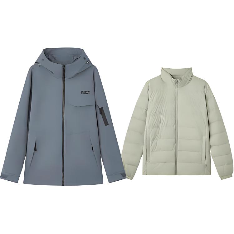 Skechers Outdoor Series Water-Resistant Hooded 3-In-1 Down Jacket Men jackets Periscope-Gray L424M033-0403 M