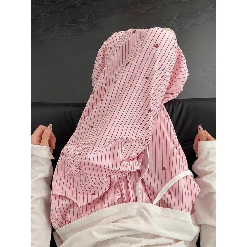 

Стань нежной милой девочкой за секунды! Розовые полосатые брюки с принтом «Любовь» женские летние с высокой посадкой свободные на кулиске стройнящие повседневные брюки Heart Print Quality Edition] XL