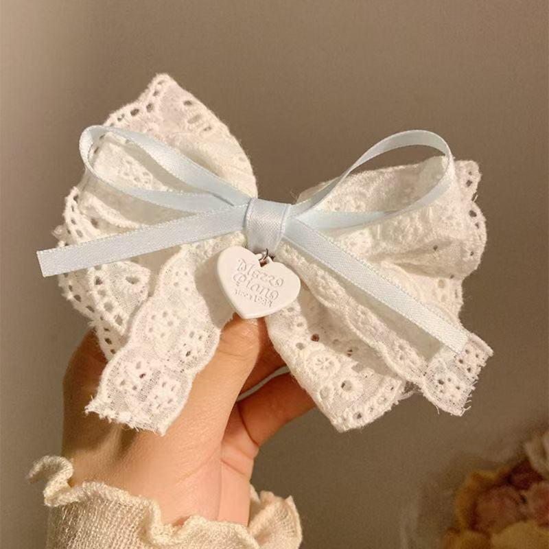 Gentle White Lace Bow Duckbill Clip for Bangs & Ponytails