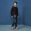 HLA Black Whale Men's Basic Solid Color Round Neck Sweater