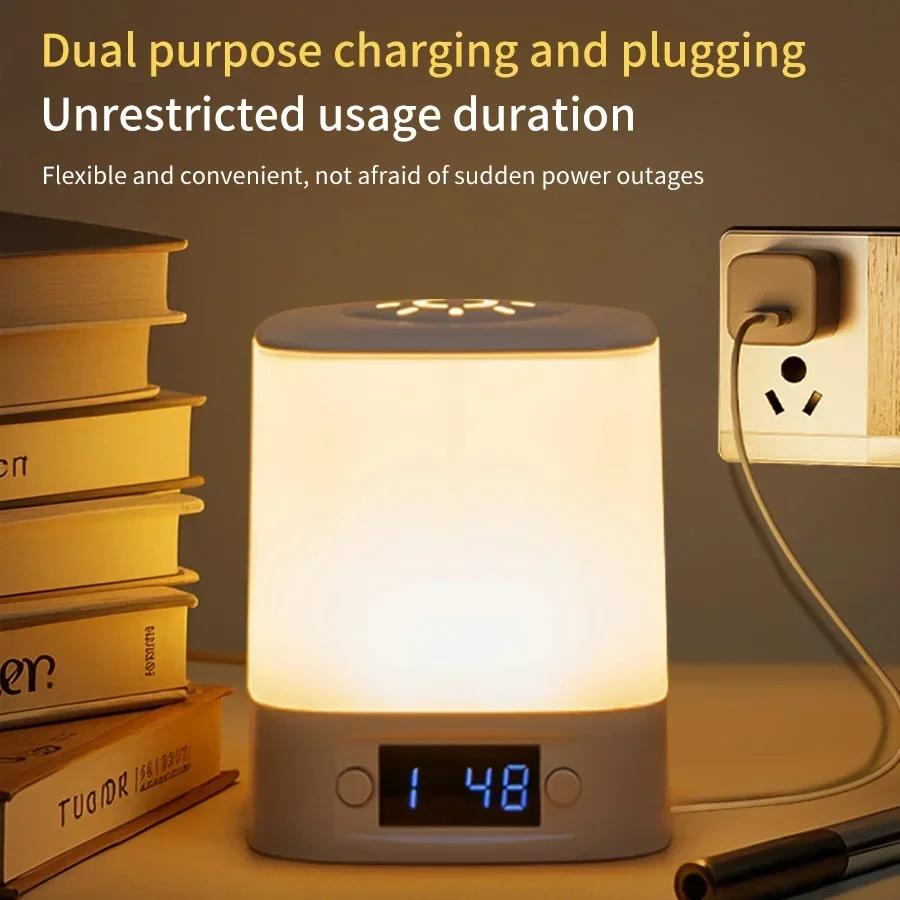 Rechargeable LED Night Light 3 Colors Dimmable Sleeping Bedside Lamp With Clock Time Display Remote Control Bedroom Table Lamp
