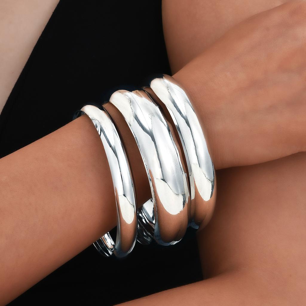 IF ME 3Pcs/Set Classic Geometric Wide Bangles for Women Geometric Smooth Gold Silver Color Chunky Bracelets Party Jewelry Accessories