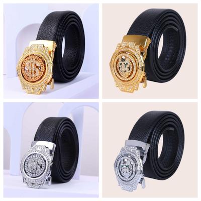 Men'S Automatic Buckle Business Belt Lychee Pattern Belt Rotatable Three-Dimensional Pattern Button Head Men