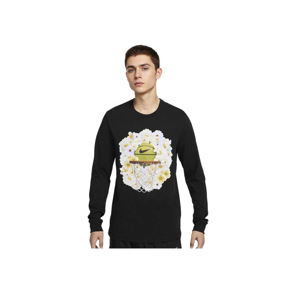 Nike Floral Print Round Neck Comfortable Breathable Long Sleeve T-Shirt Men Tops Black HJ3349-010