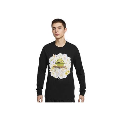 Camiseta de Manga Larga con Cuello Redondo y Estampado Floral Cómoda Transpirable para Hombre Tops Negro HJ3349-010