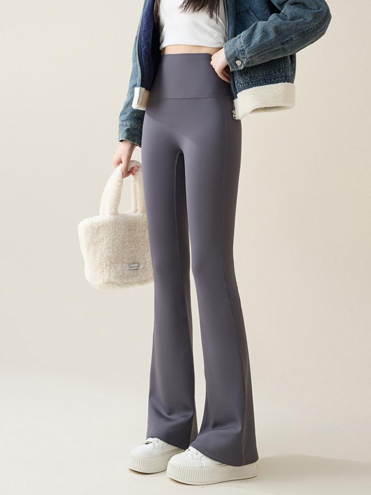 Autumn Winter Rabbit Fleece Sharkskin Micro Flared Pants Leggings Women Elastic High Waist Slim Warm Horseshoe Pants