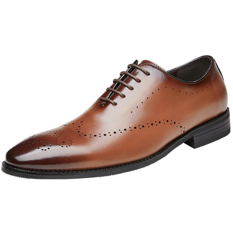 Lace-up New Spring Genuine Leather Brogue Business Formal Wear Leather Shoes Men's British Style Youth Wedding Shoes Tide