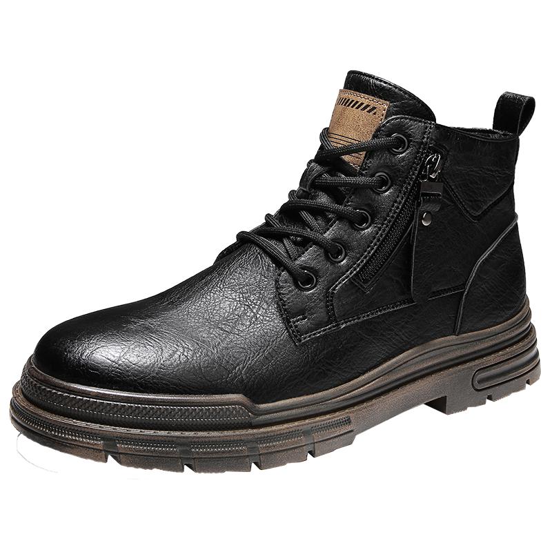 

Осенне-зимние высокие кожаные ботинки, рабочие ботинки, мотоциклетные ботинки, винтажная британская мужская обувь 43 чёрный